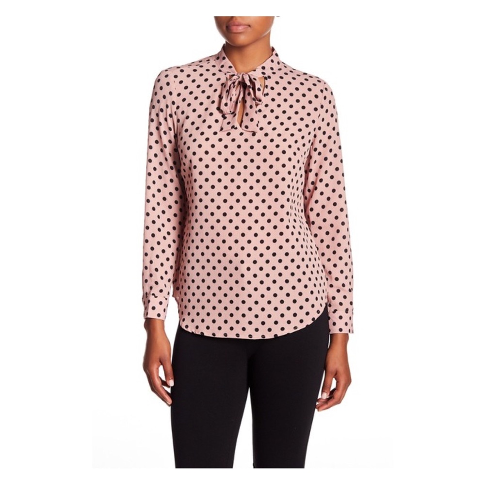 Adrianna Papell Long Sleeve Pink & Black Blouse